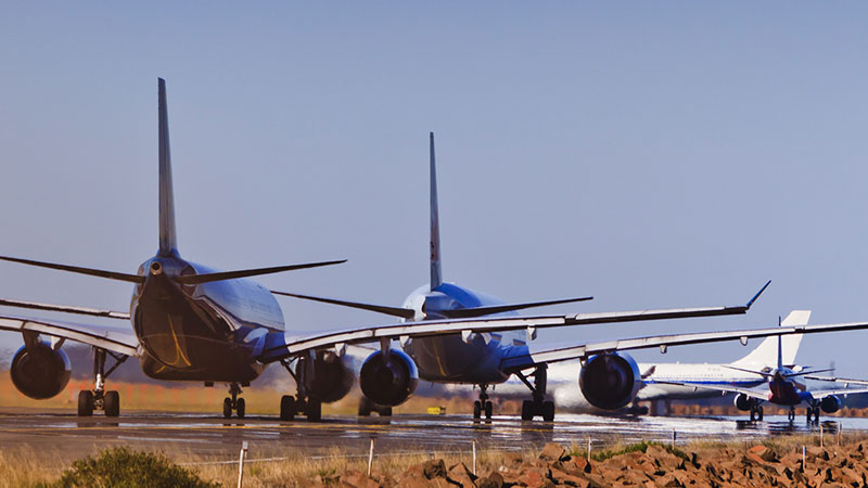 Airplanes waiting for takeoff