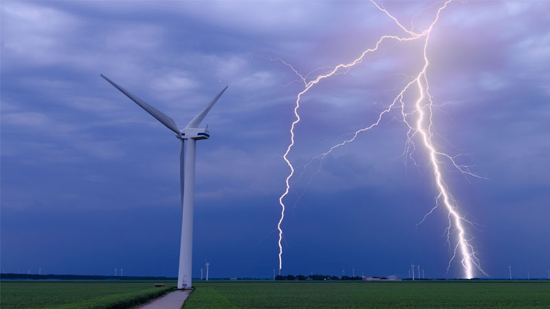Lightning storm over wind farm