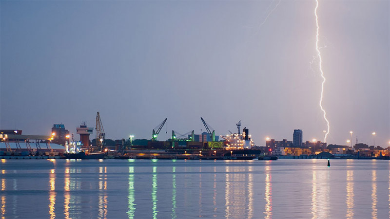 Lightning over a port