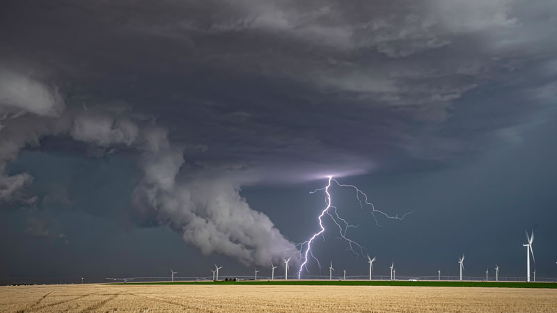 Lightning over a windfarm