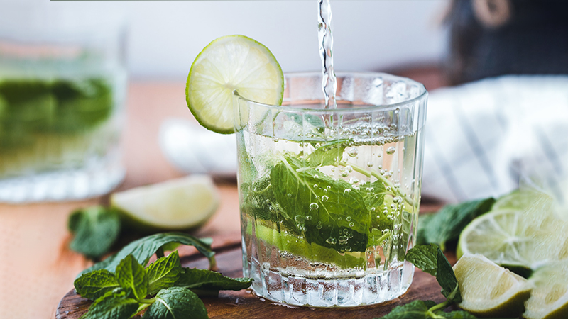 Cocktail drink with mint leaves
