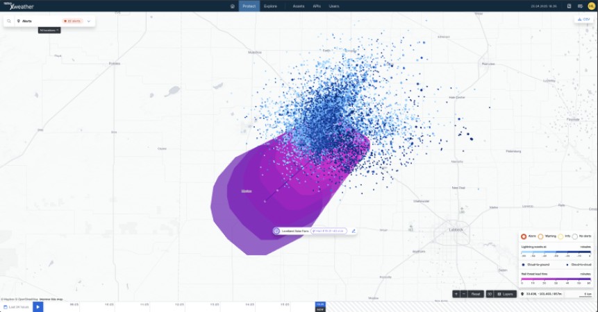 Screenshot from the Xweather Protect shows a hail storm