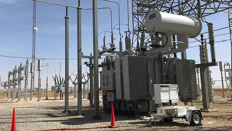 Reinhausen 84 MVA 3 phase transformer (2008) with the OPT100 Mobile online DGA unit installed.