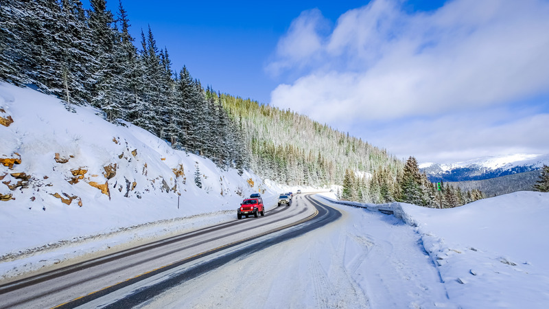 Winter mountain road in Colorado, USA.