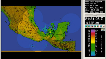 Hurricane Nate (2011) shown on the weather radar’s IRIS display.