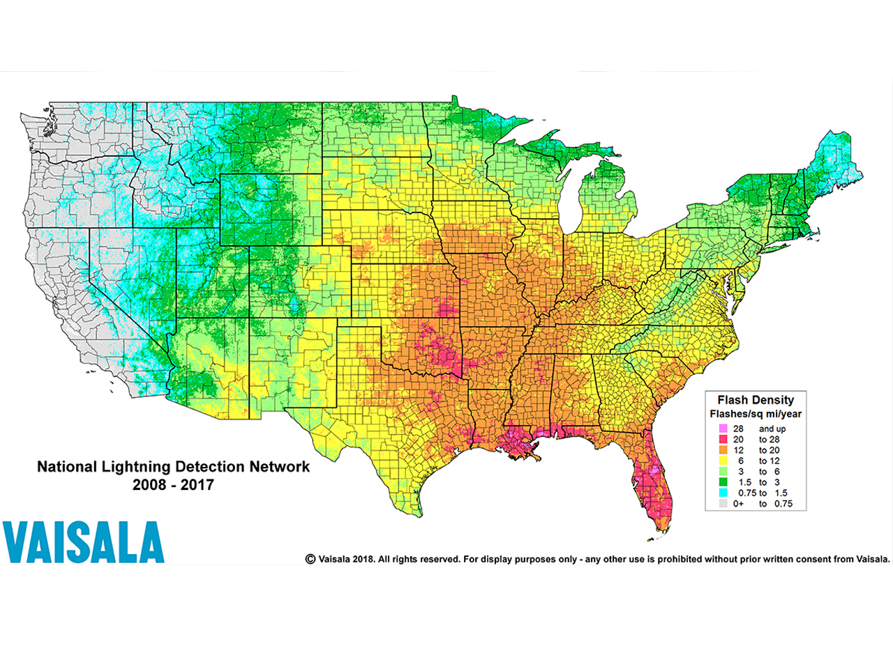 北米雷検知ネットワーク National Lightning Detection Network Nldn 最も科学的に精確な雷情報システムで アメリカ大陸全体のすべての雷発生状況をモニタリング Vaisala