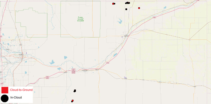 NLDN detected lightning events in Northeastern Colorado on March 19, 2020