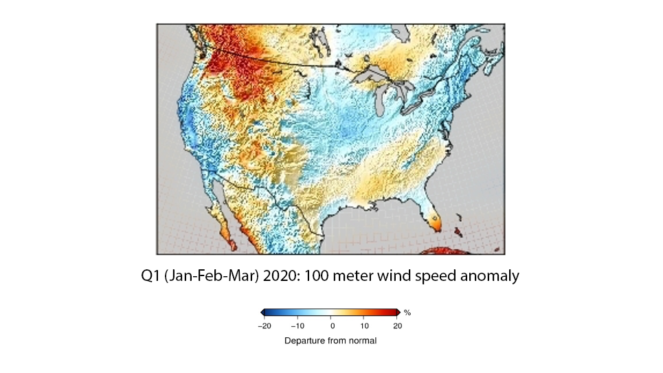Q1 (Jan-Feb-Mar) 2020: 100 meter wind speed anomaly
