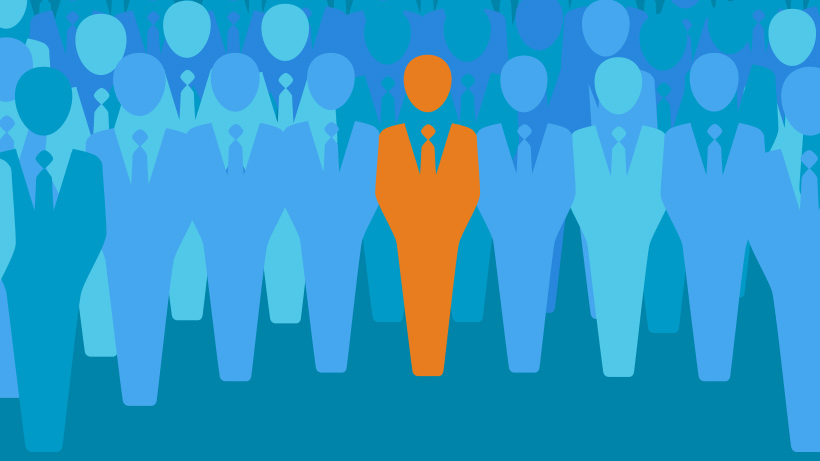 Conceptual illustration of a person in a crowd