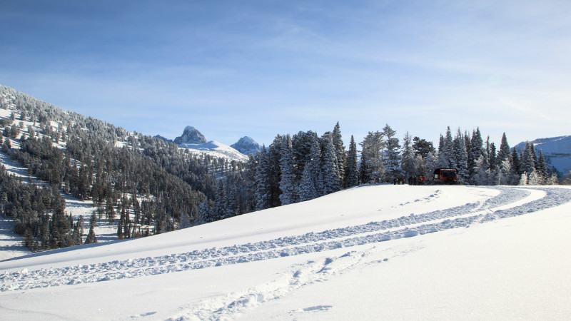 Snowcat traces in Wyoming, US
