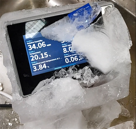 The Indigo520 transmitter in operation inside an ice block.