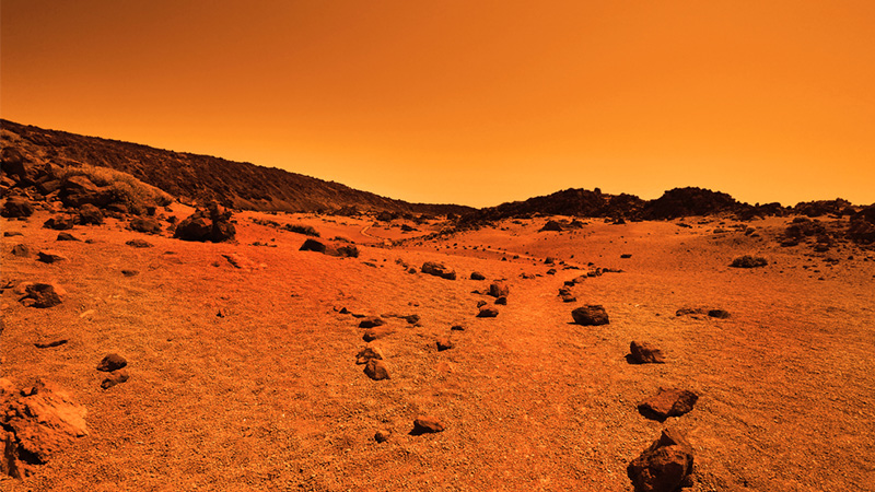 Deserted terrestial planet in orange colors