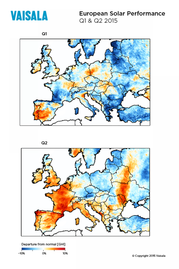 EU solar performance anomalies, Q1 and Q2 2015. 