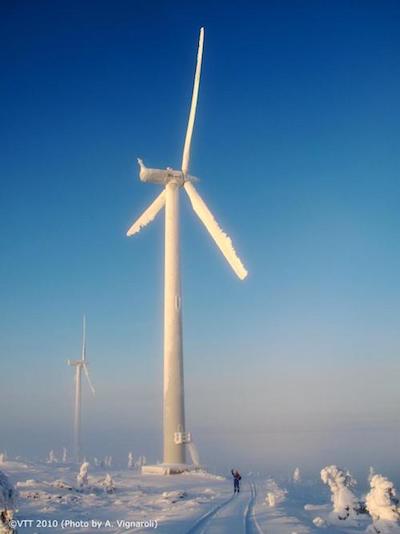 Wind turbines stopped in winter, copyright VTT