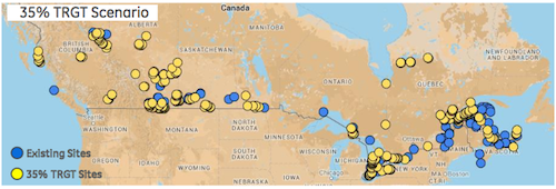 Map of Canada illustrating the 35% wind penetration scenario