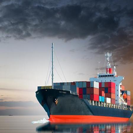 Cargo ship on a stormy sea