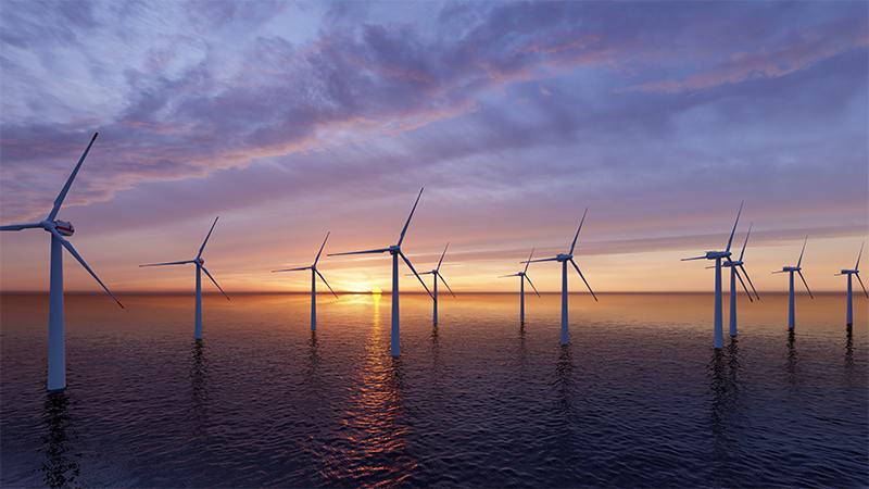 Offshore Windfarm in sunset