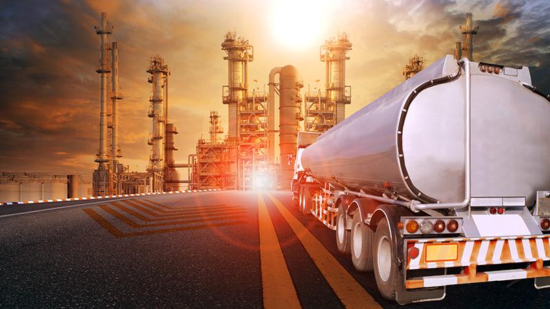 Oil tanker truck and petrochemical industry estate