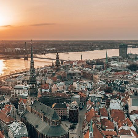 Sunset over an urban city