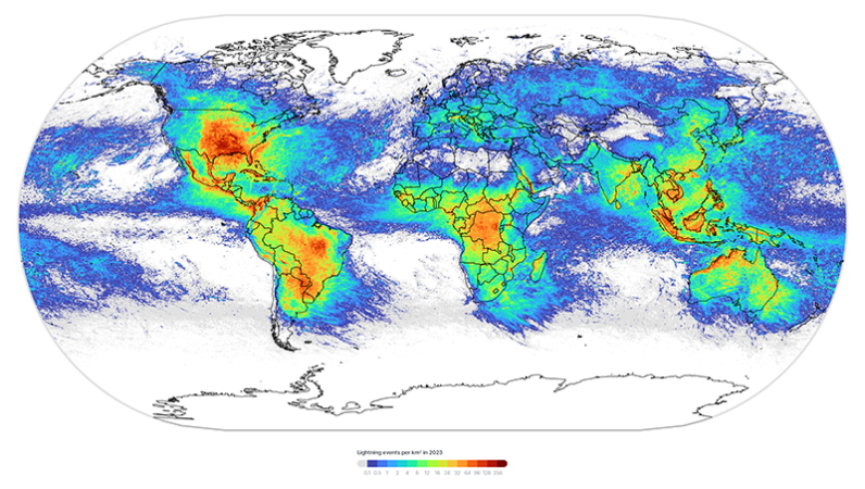 aisala Xweather Annual Lightning Report 2023 global lightning density