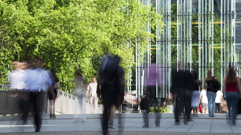 Office workers walking in financial district
