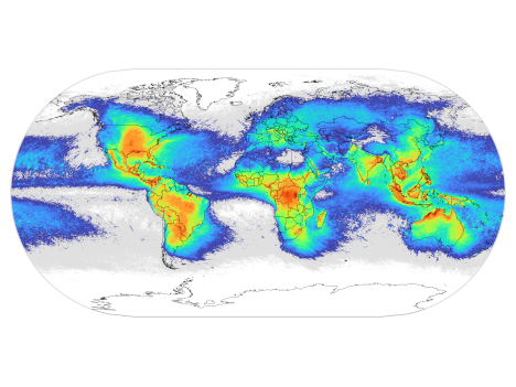 Global map showing lightning density