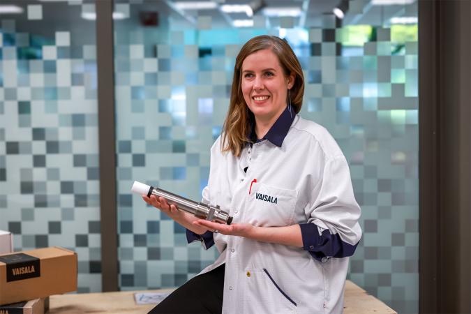 Irene Zakrzewski, R&amp;D Manager at Vaisala, with the MGP241 in hand