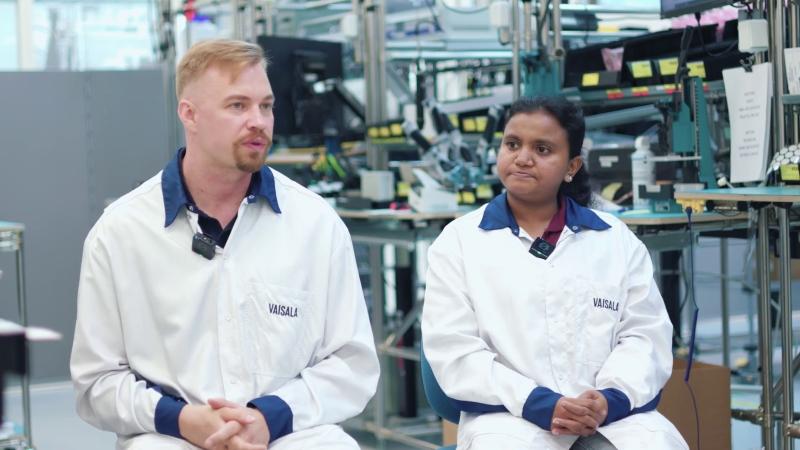 Process Engineers in an interview in Vaisala Instrument Factory