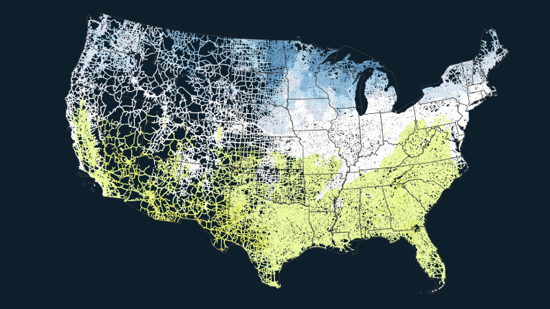 Map of EV range across the U.S.