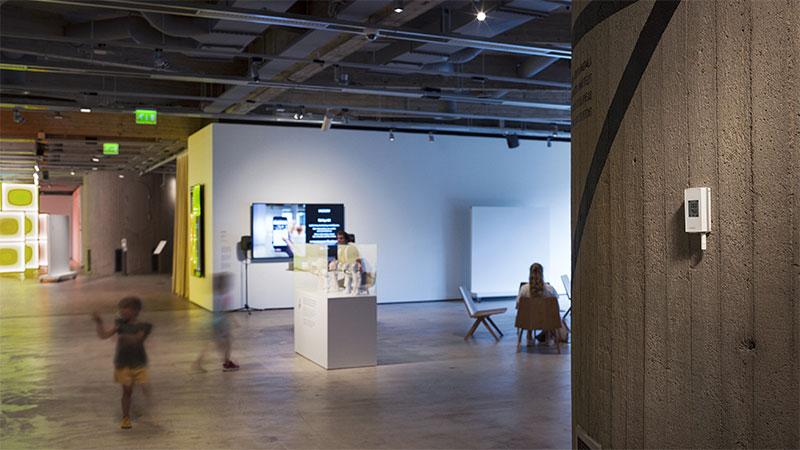 Jade logger HMP115 on art museum lobby wall