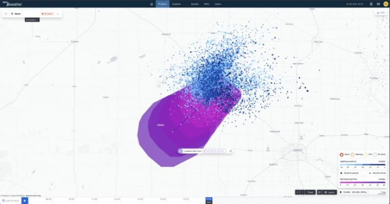 Screenshot from the Xweather Protect shows a hail storm