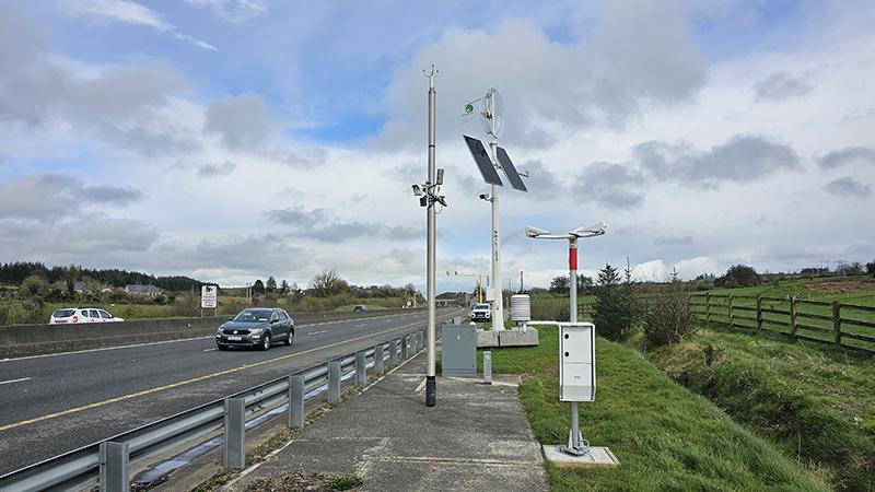 Road weather station next to road in Ireland