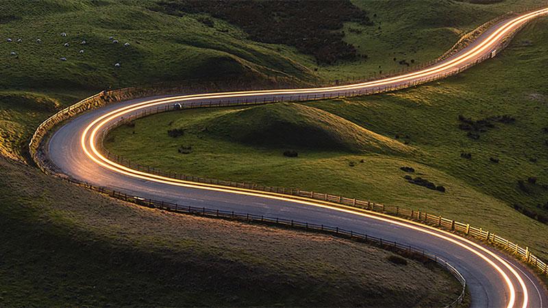 Serpentine road in the night