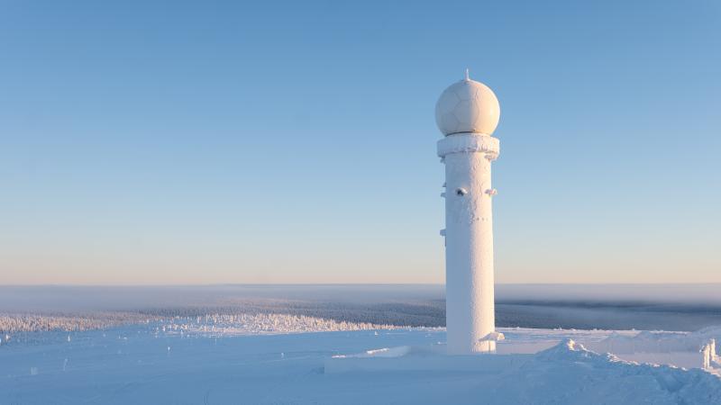 Weather radar in winter landscape