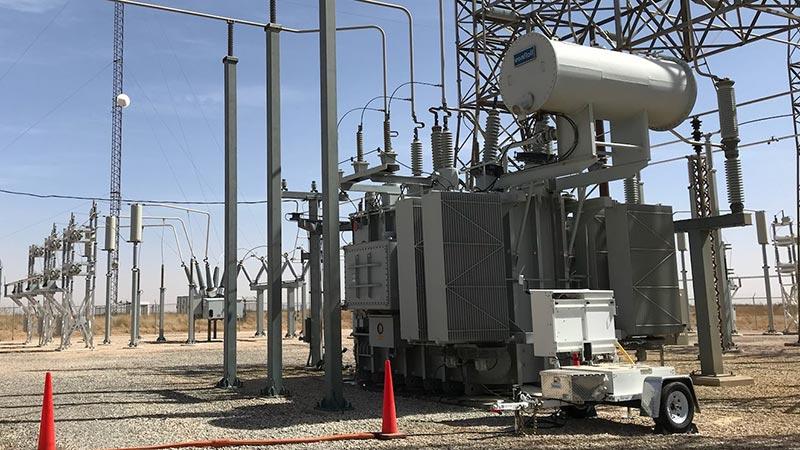 Reinhausen 84 MVA 3 phase transformer (2008) with the OPT100 Mobile online DGA unit installed.