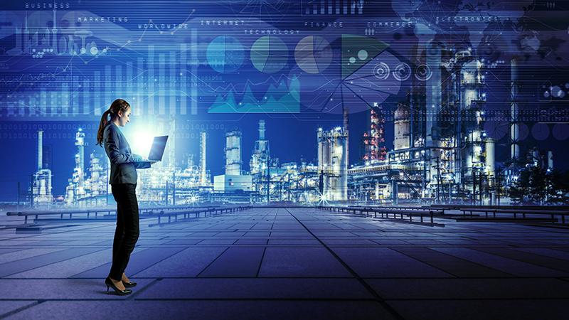 Woman with laptop browsing through innovative technology