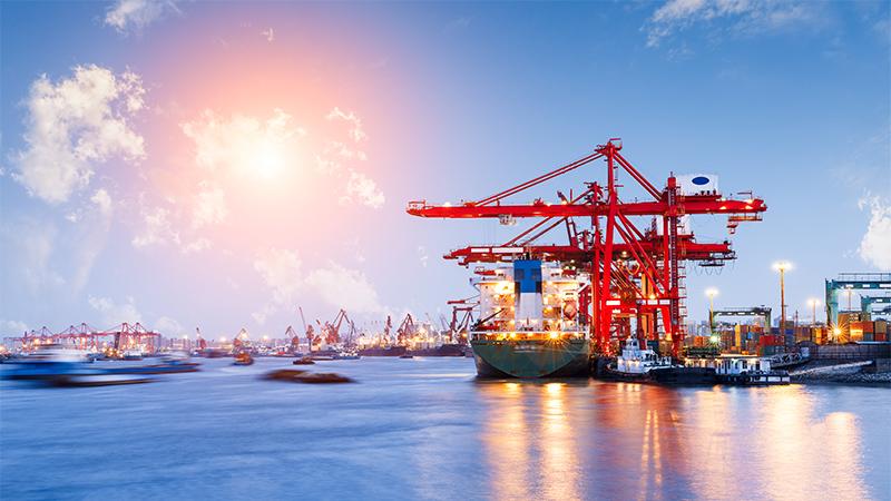 Industrial port in sunset