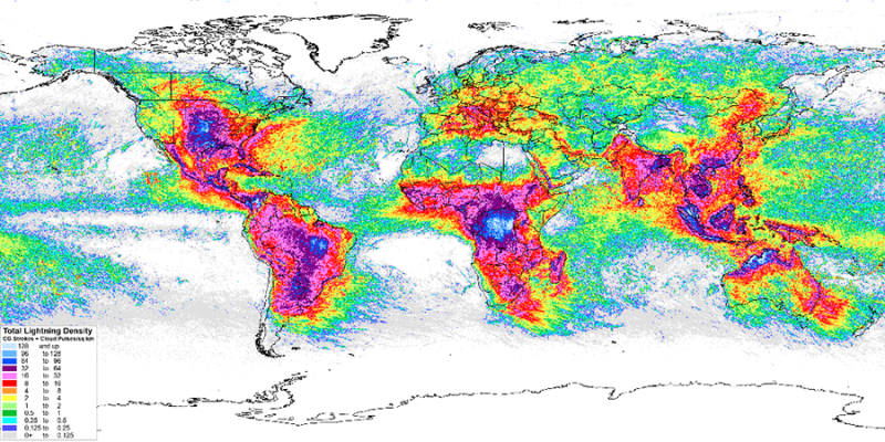 Lightning event density for 2019