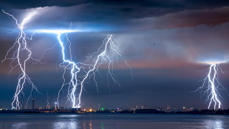 Night lightning over city
