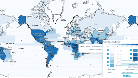 The Interactive Lightning Map offers three ways to view lightning data over the world’s oceans.