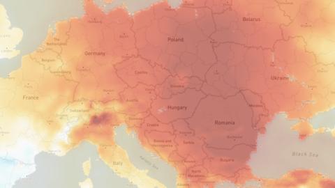 Map showing warmer-than-average temperatures across Europe for January 2023