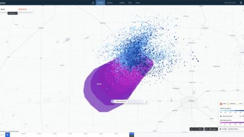 Screenshot from the Xweather Protect shows a hail storm