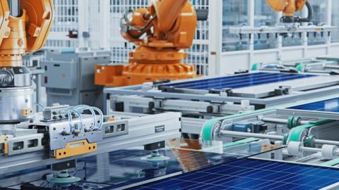 Production Line with Industrial Robot Arms