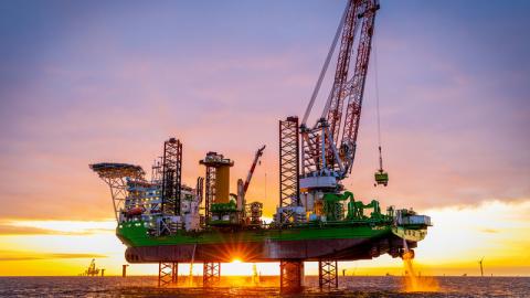 Sunset image of rig at the sea