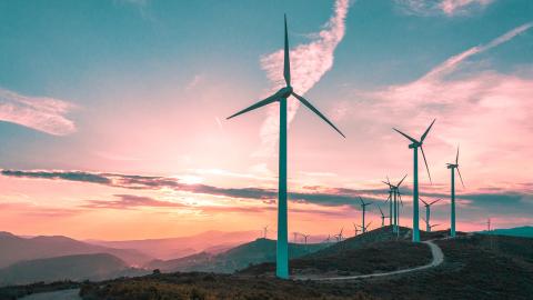 Windmills at sunset
