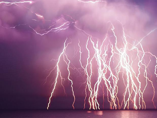 Lightning over sea