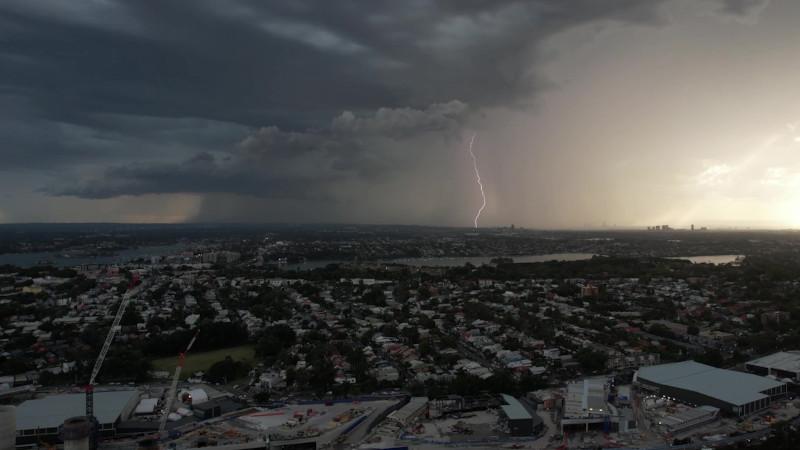 Thunderstorm over city