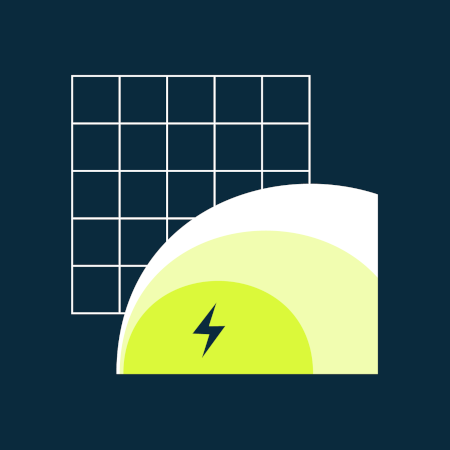 Graphical illustration of a lightning symbol on concentric circles over a grid pattern.