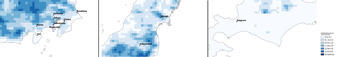 Lightning density map on Japan.