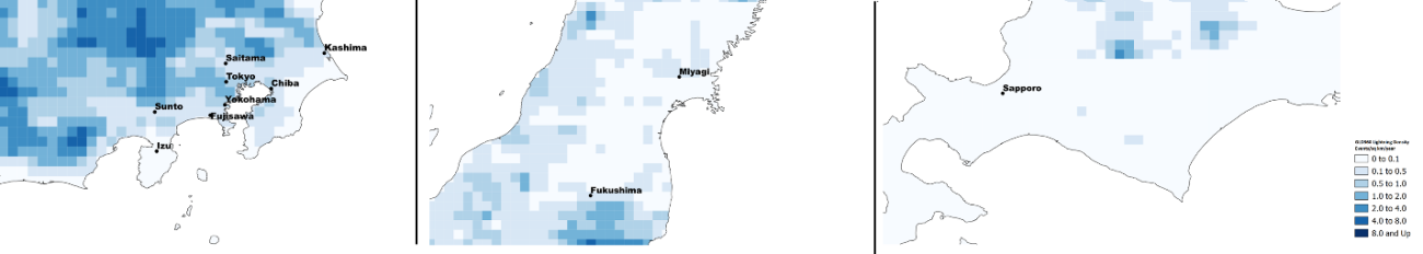 Lightning density map on Japan.